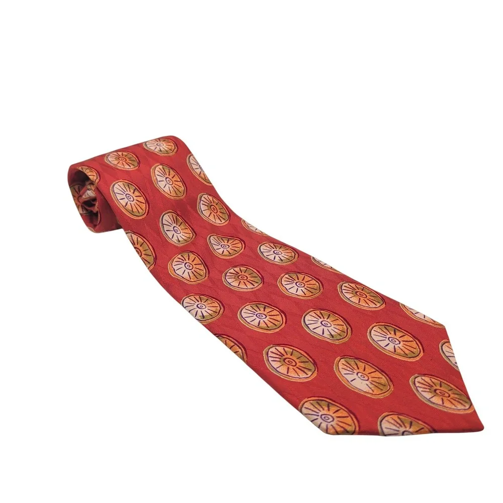 Chaps Ralph Lauren Tie Mens Red Medallion Geometric 100% Silk Classic Necktie